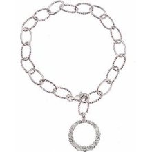 Sterling Silver Circle CZ Charm Link Bracelet