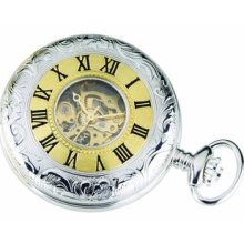 Sterling silver mechanical pocket watch and chain by charles hubert