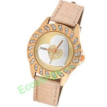 Strap Ladies Good Leather Wrist Quartz Watch Heart w Rhinestone