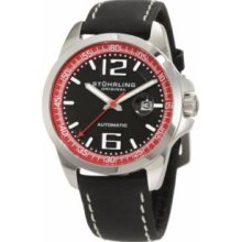 Stuhrling Original 175B.331575 Mens Automatic Stainless Steel Case with Black-Red Dial on Black Leather Strap