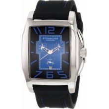 Stuhrling Original 204A.331679 Mens Rectangle Watch Stainless Steel Case with Blue Stitching and Blue-Black Dial on Black Rubber strap