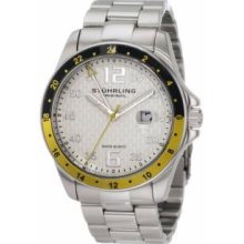 Stuhrling Original 289.33212 Stainless Steel Case with Silver Tone Dialandamp;#44; Black and Yellow Bezelandamp;#44; Silver Tone Numeralsandamp;#44; and Stainless Steel Link Bracelet