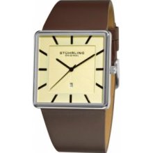 Stuhrling Original 342.3315K15 Mens Classic Saratoga Swiss Quartz Ultra Slim Stainless Steel vory Dial and Brown Strap Watch