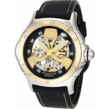 Stuhrling Original 4AT.332530 Mens Lifestyle andamp;apos;Alpineandamp;apos; with Stainless Steel Case Yellowgold Skeletonized Dial and Black Strap Watch