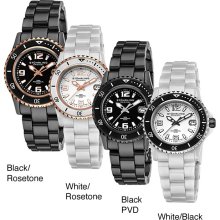 Stuhrling Original Women's Belladona Swiss Made Quartz Ceramic Bracelet Watch (White/Black)