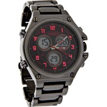 Surface Mens Xl Black Ion & Red Digital Analog Alarm Quartz Chronograph Watch