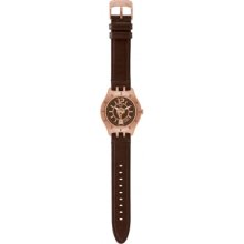 Swatch Irony Rose Gold Warm Mode Dial Leather Mens Watch Ytg400