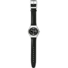 Swatch YGS737 Unisex Core Collection Swiss Black Dial Leather Strap Wa