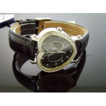 Swiss Aqua Master Lady Style Double Heart 0.50 Ct Diamonds Blackface Watch