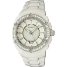 Swiss Bianci Unisex All White Ceramic Watch With Zirconia Studded Bezel B269mwht