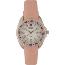 Swiss Military Calibre Sealander Women's Quartz Watch With Mother Of Pearl Dial Analogue Display And Pink Rubber Strap 06-6S1-04-008