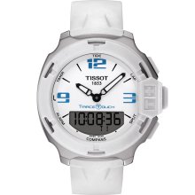 T-Race Touch Men's Quartz Watch - White/Blue Dial With White Rubber Strap