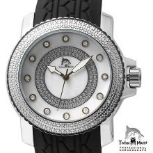 TECHNO MASTER Brand New Diamond Watch with 2 Bracelet Sets - Silver - Adjustable - Rubber