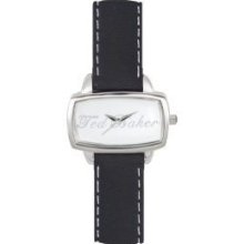Ted Baker Watches Women's Silver Mirrored Dial Black Genuine Leather