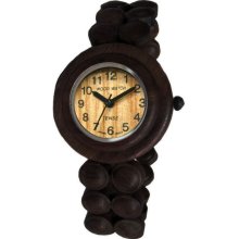 Tense Wood Womens Beaded Sandalwood Wood Watch - Dark Bracelet - Light Dial - L8007D