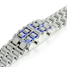 The Unique Fashion Design- Men's Lave Style Bracelet Watch Blue Led Silver Band