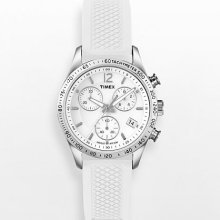 Timex Classic Women's Quartz Watch With Silver Dial Chronograph Display And White Silicone Strap T2p061pf
