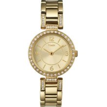Timex Classics Crystal Womens Gold Tone Stainless Steel Bracelet Watch T2n455