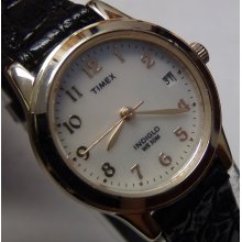 Timex Ladies Gold Pearl Dial Indiglo Calendar Quartz Watch w/ Strap $199