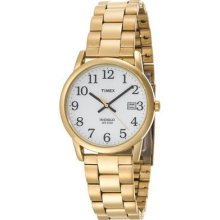 Timex Mens Classics Ez Reader White Dial Gold Tone Stainless Steel Watch T2n171