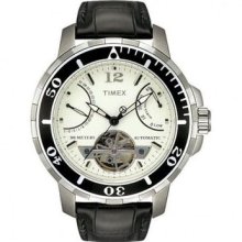 Timex T2m515 Mens Automatic Chronograph Black Leather Strap Watch Wristwatch