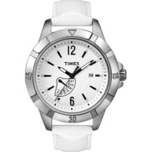 Timex Womens Classics Day Retrograde White Dial Leather Strap Watch T2n511