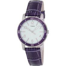 Timex Women's Kaleidoscope T2P052 Purple Leather Analog Quartz Watch with White Dial