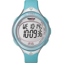 Timex Womens T5k602 Ironman Clear View 30-lap Caribbean Blue Resin Strap Watch W