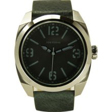 TOKYObay Mens Slate Analog Stainless Watch - Gray Leather Strap - Black Dial - T535-GY