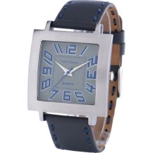TOKYObay Tram Stitch Watch in Grey Smooth Strap with Blue Stitch