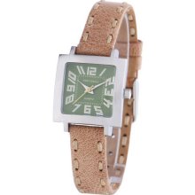 TOKYObay Womens Tramette Analog Stainless Watch - Light Brown Leather Strap - Green Dial - T205-TAN