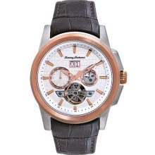 Tommy Bahama mens Cabo Automatic Skeleton Chronograph Stainless Watch - Brown Leather Strap - White Dial - TB1247