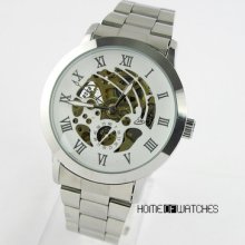 U3 Trendy Men Elegant Transparent Mechanical Stainless Steel Wrist Watch