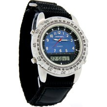 Unionbay Mens Blue Analog Digital Multi-function Black Velcro Strap Quartz Watch