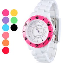 Unisex Plastic Analog Quartz Watch Wrist (White)