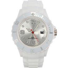 Unisex White Silicone Candy Color Sport Quartz Calendar Wrist Watch - Blue - Other