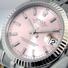 Unworn Rolex 31 Mm Mid Size Steel Jubilee Bracelet Datejust Pink Dial 178274