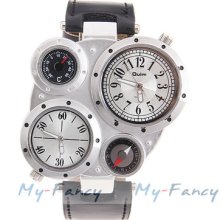 Usa Seller Men Military Style Fashion Dual Time Zone Army Quartz Watch Silver R2
