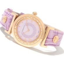 Versace Women's Vanitas Swiss Made Quartz Diamond Accented Leather Strap Watch