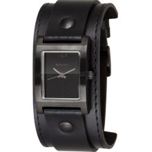 Vestal Womens Electra Analog Stainless Watch - Black Leather Strap - Black Dial - EA023