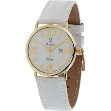 Vicence Bold Face Watch w/Colored Leather Strap 14K Gold - White - One Size