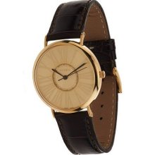 Vicence Round Roman Numeral Dial Leather Strap Watch 14K Gold - Yellow - Beige