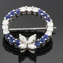 Victoria Tiffany & Co. Marquis Diamond Platinum 950 Sapphire Flower Pin 2.87 Ctw