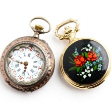 Vintage & Antique Pocketwatch Repair Lot - Gold Tone, 800 Silver Pocket Watches Parts, Repurpose / Clock Duo