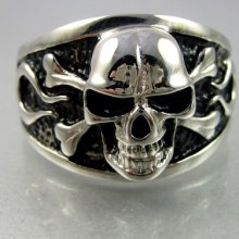Vintage Biker Mens Black Silver Stainless Steel Death Skull Cross Bones Ring