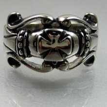 Vintage Biker Mens Black Silver Stainless Steel Cross Ring