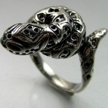 Vintage Biker Mens Black Silver Stainless Steel Snake Cobra Ring