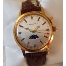 Vintage DeJuno Men's Moon Phase Watch, Complete Moon Cycle Plus Date, Day & Month, - Spring Sale