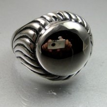 Vintage Heavy Biker Mens Black Silver Stainless Steel Round Dome Ring