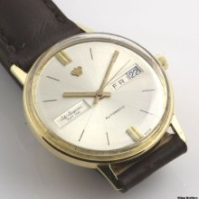 Vintage Jules Jurgensen Mens Wristwatch - 18k Gold Automatic Day Date Swiss Made